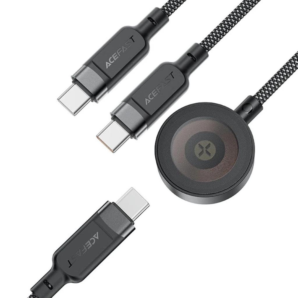 Kabel 3W1 Acefast C6-11 Usb-C - 2X Usb-C / Qi 480Mb/S 100W 1.2M - Czarny