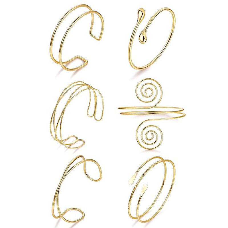 Geometric Metal Arm Bangle Set: Adjustable, Hollow, Exaggerated Design for Women