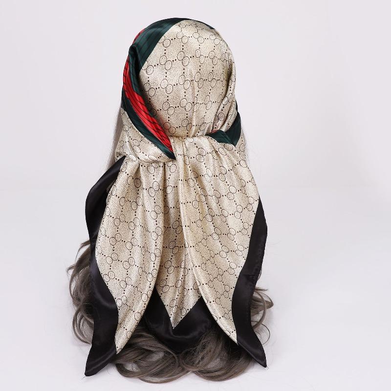 New 90 * CM Satin Square Scarf, Women's Headscarf, Scarf CO Contrasting Color Shawl Striped Simple Model