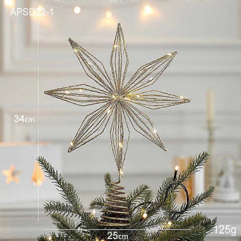 H-style golden Christmas new Christmas tree iron art sticky powder tree top star accessories golden three-dimensional hollow five-pointed star
