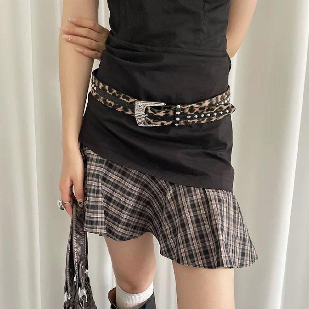 Vintage Women's Belt Leopard Pattern Dress Jeans Belt Trendy Leather Waist Belt  Streetwear