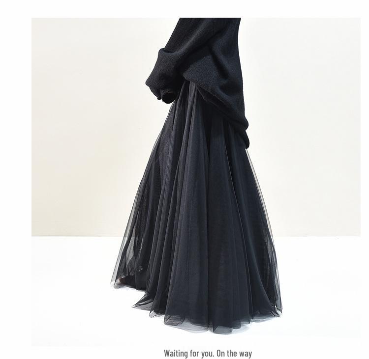 A-line Women's Summer Mesh Gauze Skirt - Fairy Style, Wide Hem, Mid-Length, Slimming Temperament