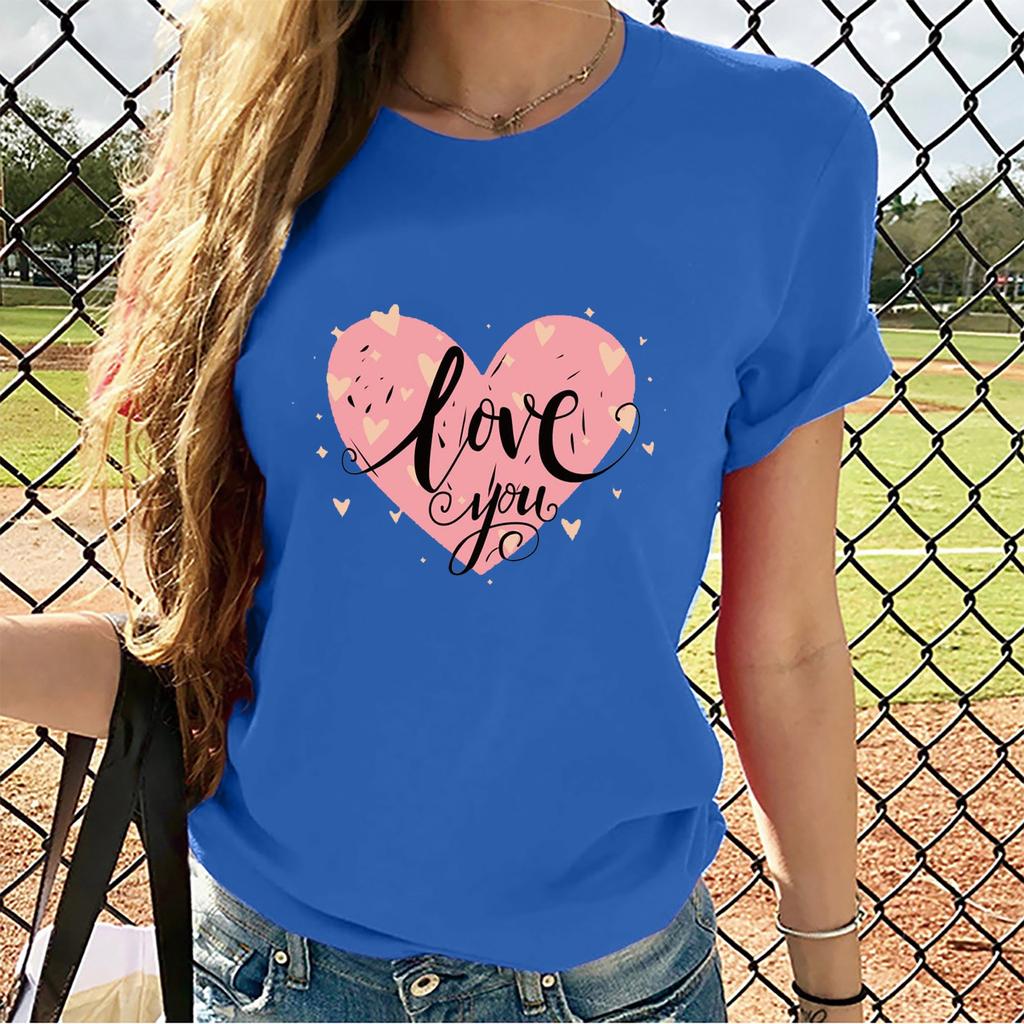 Women's Casual Fashion Large Yards Of Love Print Round Neck T-shirt
