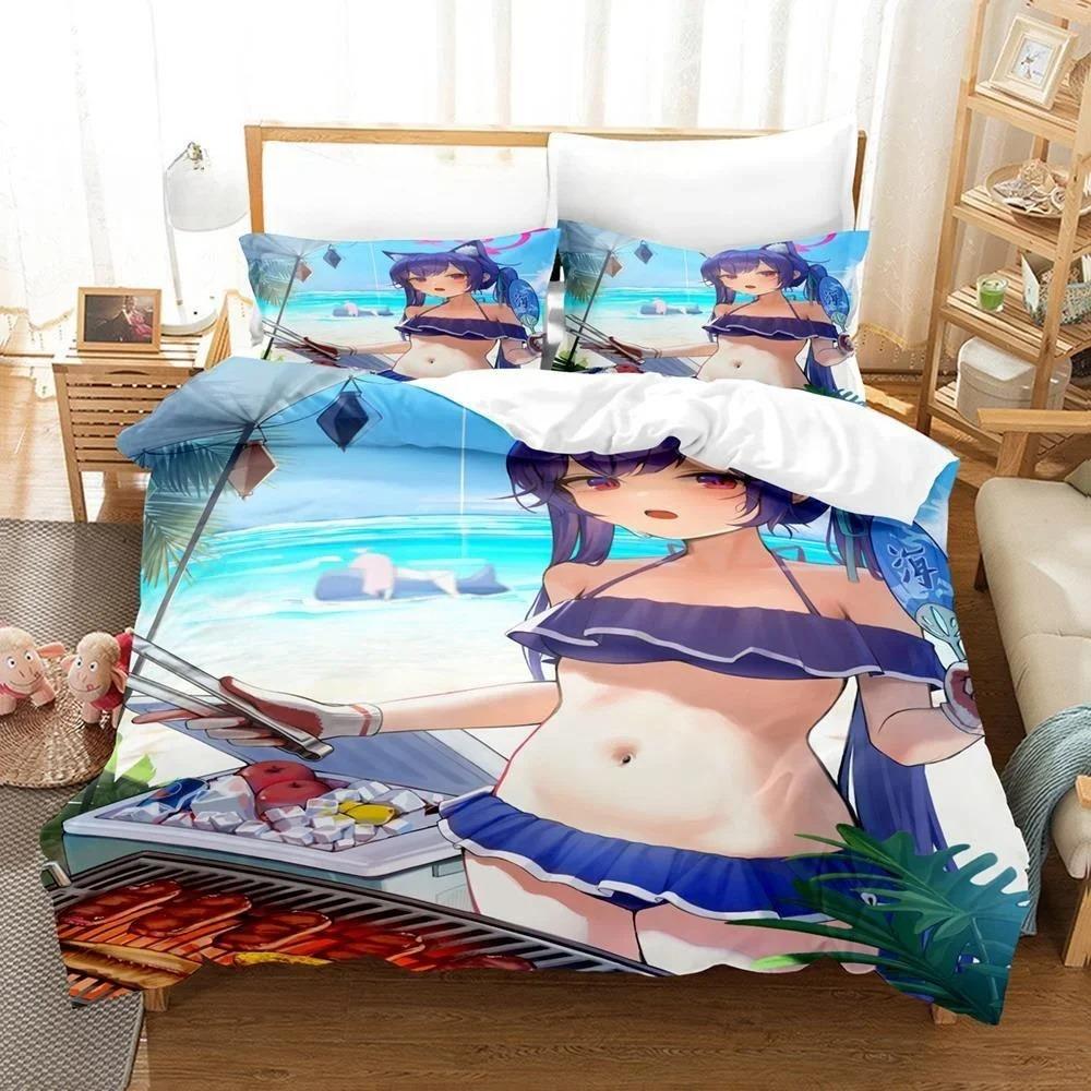 Anime Bed Sheet Kawaii Girl Blue Archive Bedding Set Single Twin Full Queen King Size Bed Set Aldult Kid Bedroom Duvetcover Sets