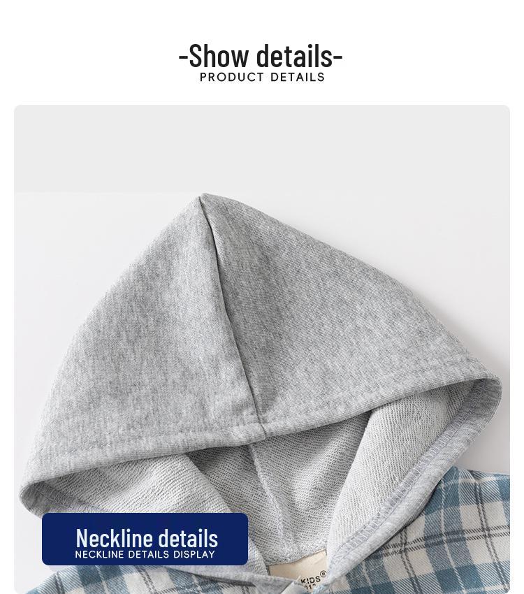 Korean-Style Boys' Hooded Plaid Shirt, Long-Sleeved Children's Clothing, 2026 New Arrival