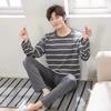 Men's Round Neck Home Wear Long-Sleeved Long Pants Suit Spring and Winter Models of Casual Striped Pajamas Two-Piece Set
