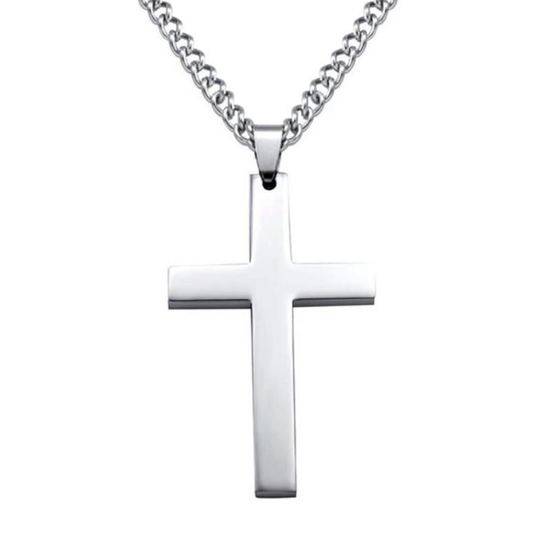 Christian Titanium Steel Cross Nacklace For Men Women Single Cross Pendant Necklace Women Men Link Chain Charm Necklace Jewelry