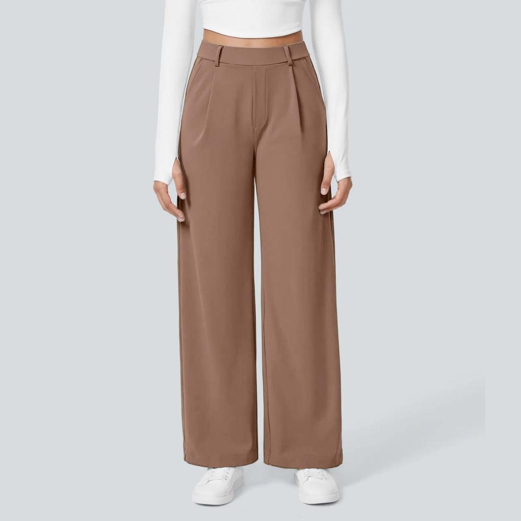 Fashion Women's Casual Color Pocket Loose Slim Straight Suit Pants