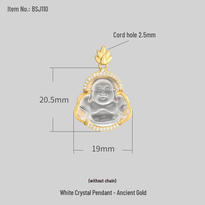 

Sterling Silver Natural White Crystal Pendant with Maitreya and Guanyin Laughing Buddha Design