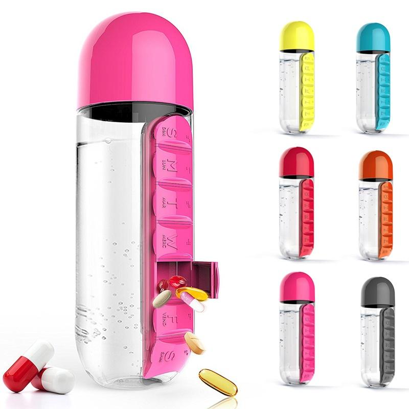 Water Bottle Portable Plastic BPA Free Daily Pill Box Drinking Bottle Leak-Proof