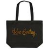 [nc-smile] A4 Horizontal Canvas Tote Bag, Lightweight, Shoulder Bag, Metallic Gold with Logo Print, "Keep Smiling"