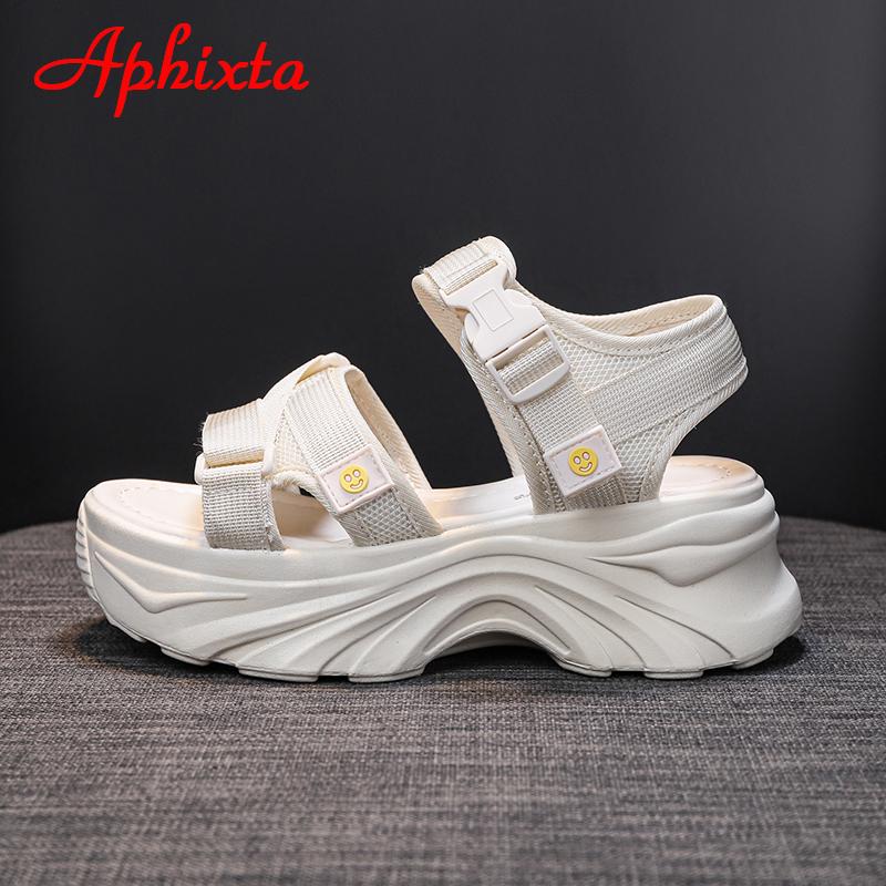 Fashion Aphixta 2025 Buckle Height Increaming Canvas 6.5cm Wedge Heel Platfom Sandals Women Shoes Black Thick Bottom Slides