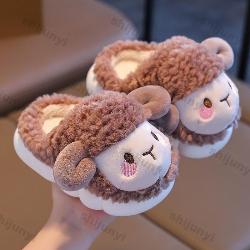 Winter Children's Cartoon Cotton Shoes Fashion Girls' Warm Plush Home Slippers Boys' Non Slip Velvet Fluffy Floor Shoes