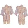 Alluring Deep V Japanese Kimono Pajamas Set with Sheer Outer Blouse and Bathrobe - Women's Sensual Lingerie