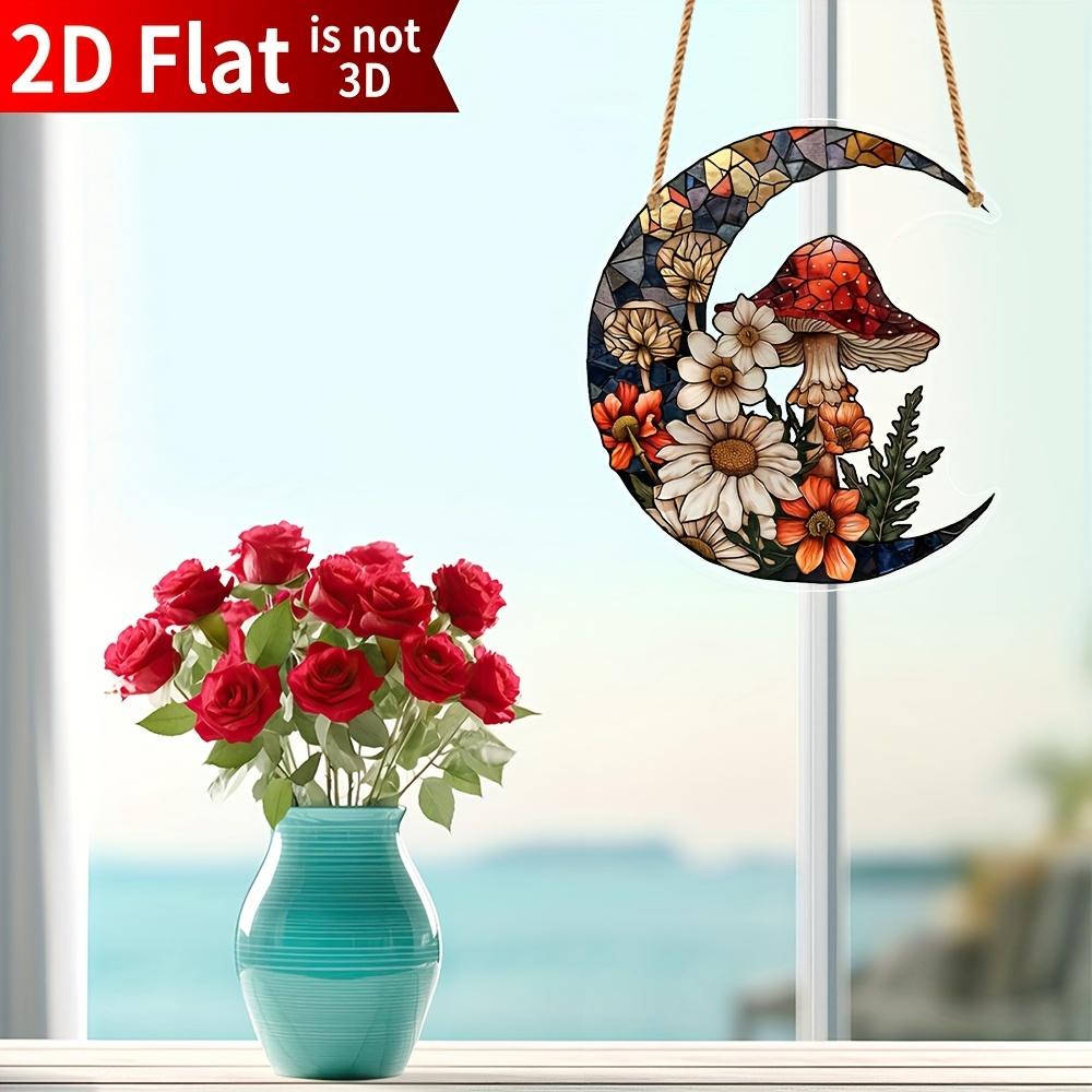 2D flacher Acryl Mondlicht Pilz und Blume Fensteranhänger - Innen- und Außendekoration für Haus und Garten