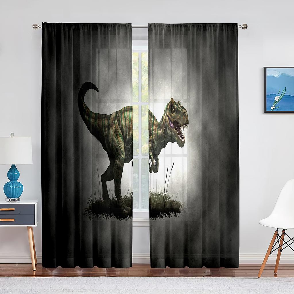 Dinosaur Jurassic Animals Ancient Jungle Sheer Curtain for Living Room Kitchen Voile for Window Blinds Bedroom Tulle Curtains