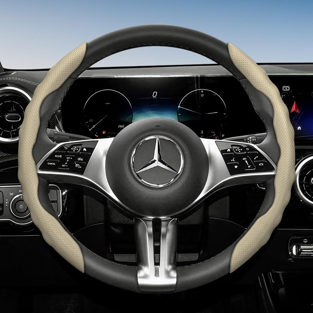 Steering Wheel Cover for Mercedes-Benz, Wave-Shaped Sporty Design, Breathable Leather, Segmented, Non-Slip, Sweat-Absorbing Protective Case