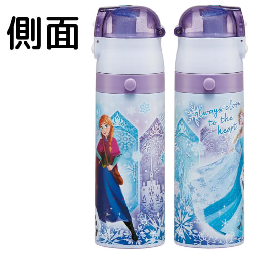 Skater Children's Water Bottle, 2-Way, 470ml (Direct Drink) or 430ml (Cup), Disney Frozen Design, Size 25, Girls, Stainless Steel, Insulated, Lightwei