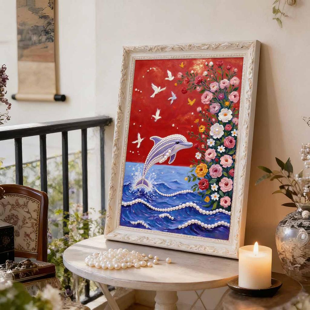 Handmade DIY Pearl Painting Dolphin Theme Bedroom Living Room Frameless Diy Handmade Sticky Diamond Creative Canvas Painting