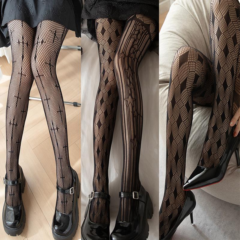 Cross Fishing Net Pantyhose Feminine Spicy Girl Dark Lolita Mesh Pantyhose Plaid Jacquard Pattern Tight Stockings Club