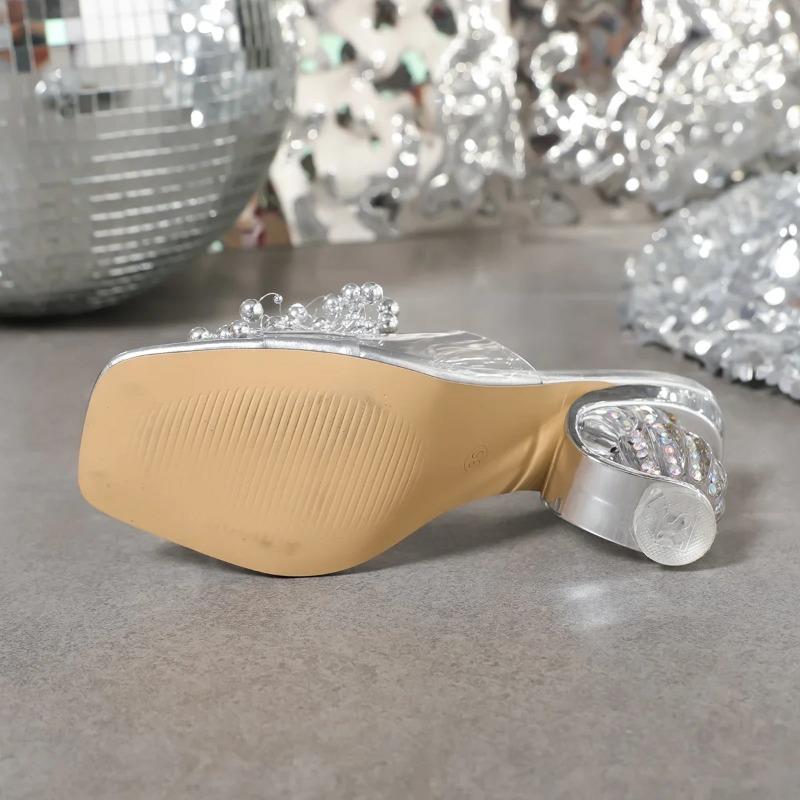 Damen High Heels Wasser Diamant Blume Sandalen Transparent Dicke Sohle Damenschuhe Partykleid Hausschuhe Mules Schuhe