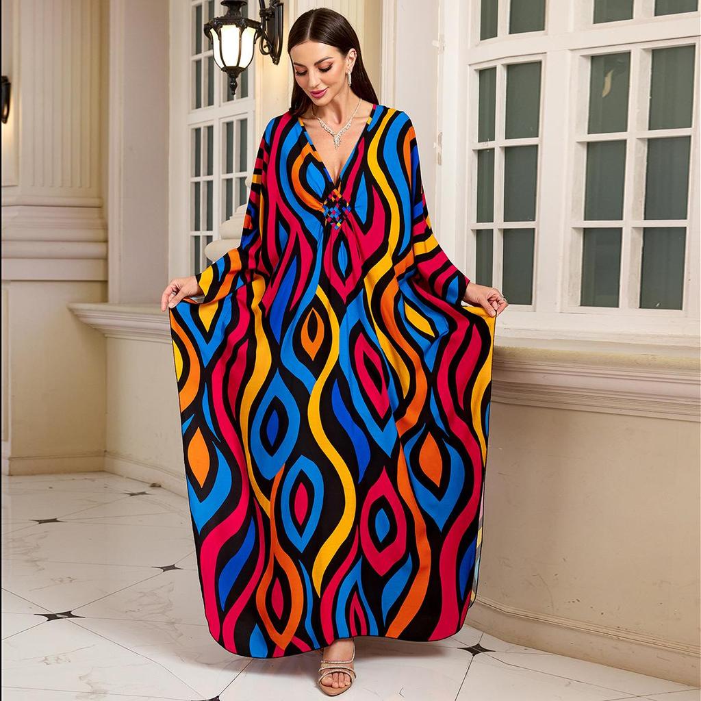 2025 European & American Cotton Print Beach Dress: Women's Loose Long Robe Cover-up with Sun Protection