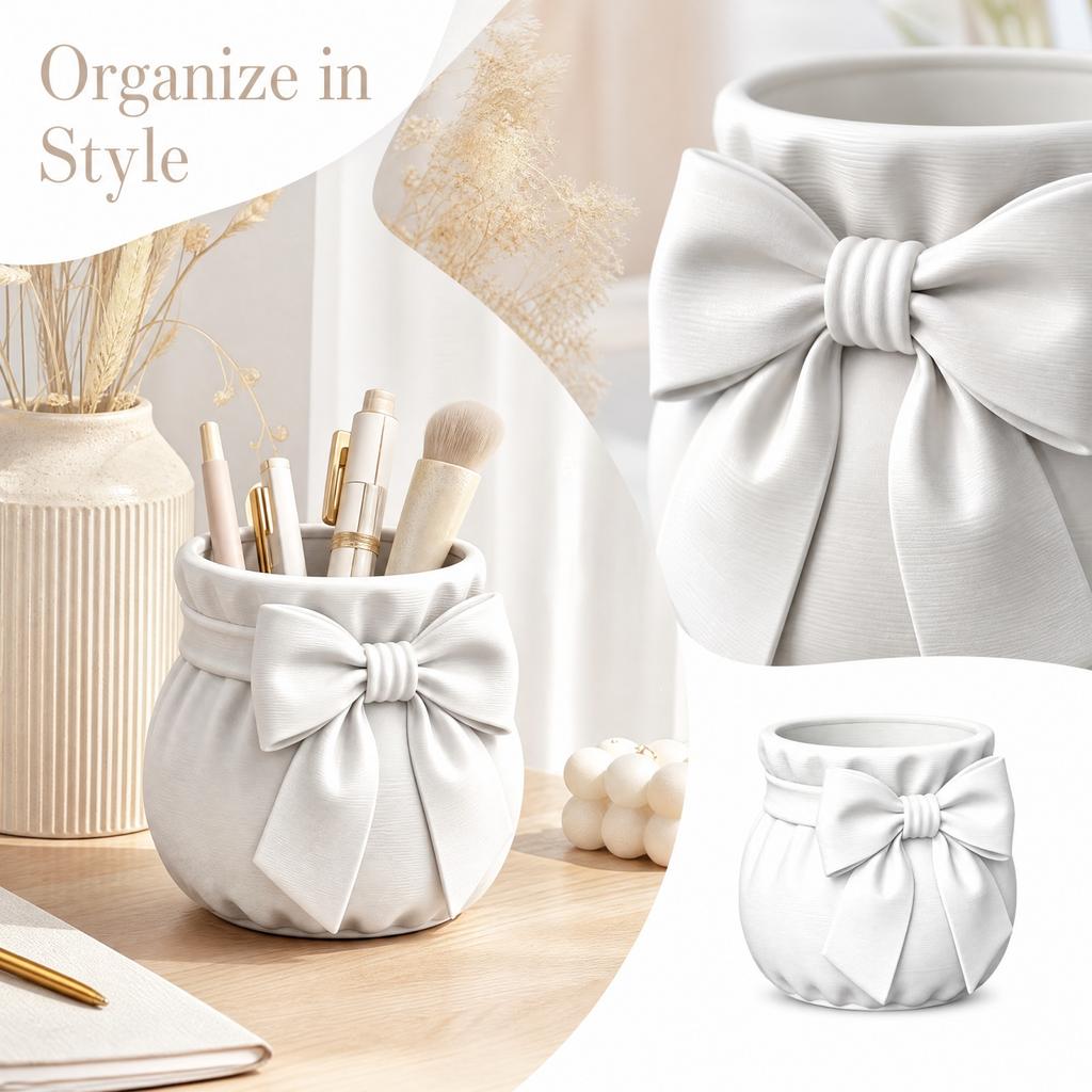 3D Printed Drawstring Bowtie Desk, Multi-Purpose Pen Holder and Planter for Home