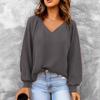 2025 New Autumn and Winter Women's Casual V-neck Long-sleeved Loose Solid Color Sweatshirt