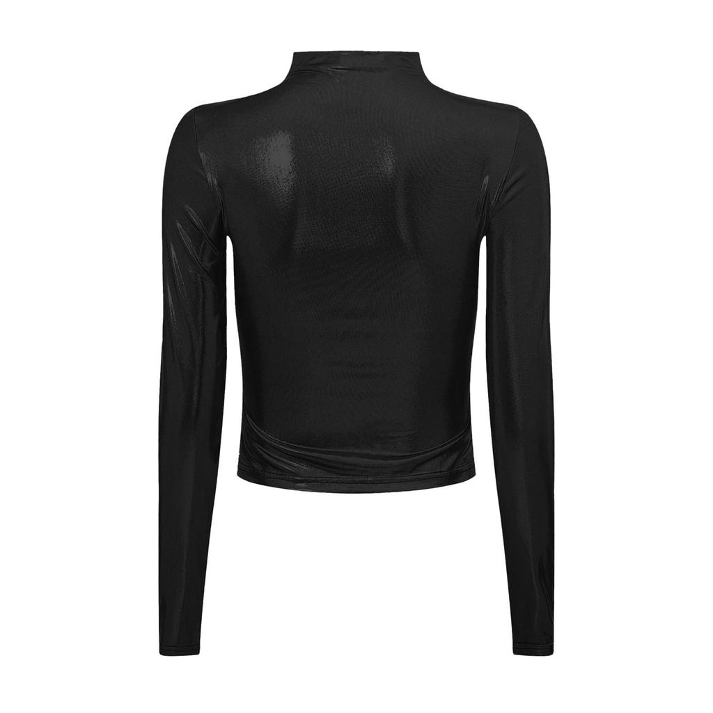Women's Fashionable Color High Neck Long Sleeved Exposed Navel Sexy Tight Fitting Performance Outfit Top
