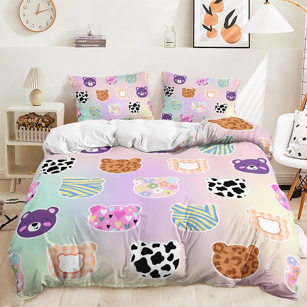 3D Digital Printing Kit Bedding Quilt Cover Three-Piece Set Small Fresh Animal Home Textiles