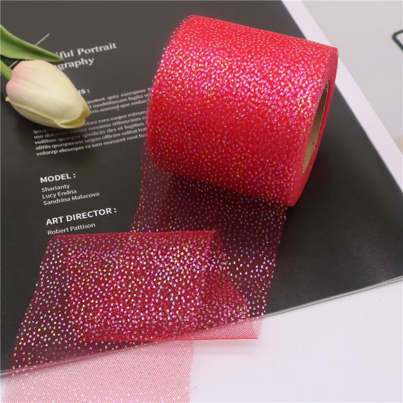 6CM/roll Holiday Ribbon Colorful Dot Mesh Fabric Glitter Ribbon For Gift Wrapping Christmas Decorations