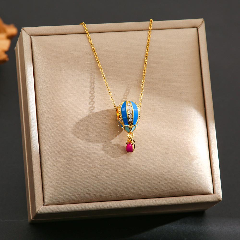 Goldene Heißluftballon Anhänger Halskette – Trendiger Titansstahl Schlüsselbeinkette Schmuck