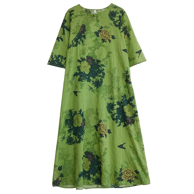 Summer Printed Green Vintage Republican Style Temperament Elegant Dresses