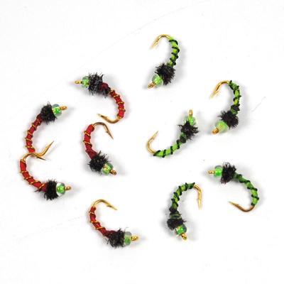 10pcs Midge Nymph Fly Green Red Fly Fishing Bait Lures Hegene / # 14 Gold Color Hook
