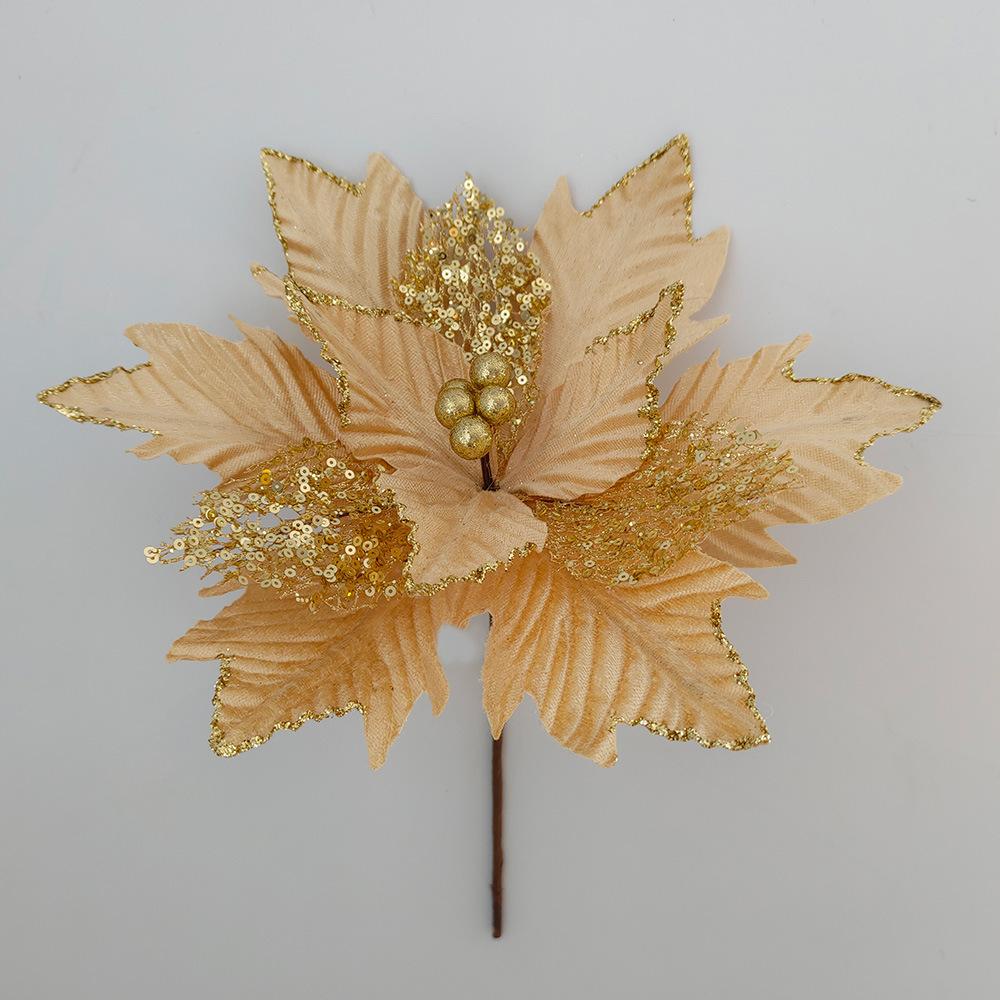 Gold Dust Christmas Decoration, Christmas Flowers Christmas Tree Flocking Cloth Decorative Flower Cuttings Double Sequins Simulated Flowers