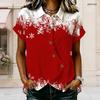 Women Plus Size Shirt Collar Short Sleeve White Gray Red Printed Button Front Cross Hem Blouse