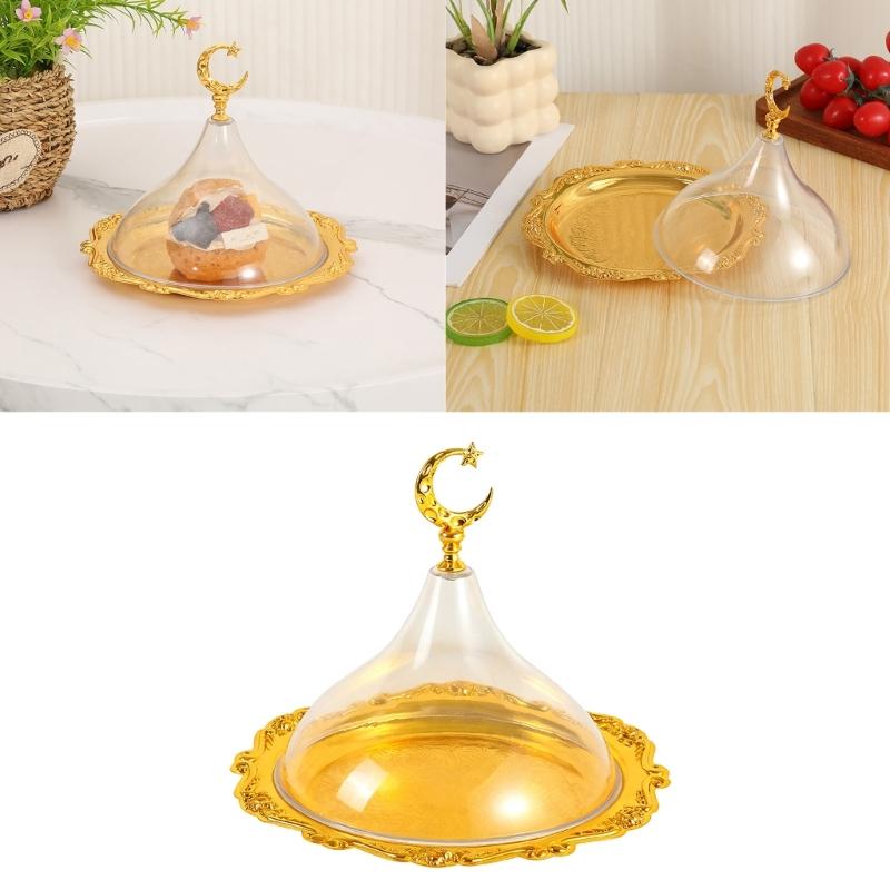 Multipurpose Snacks Storage Serving Platter With Acrylic Dome Lid Ramadans Dessert Display Tray For Kitchen And Party Use