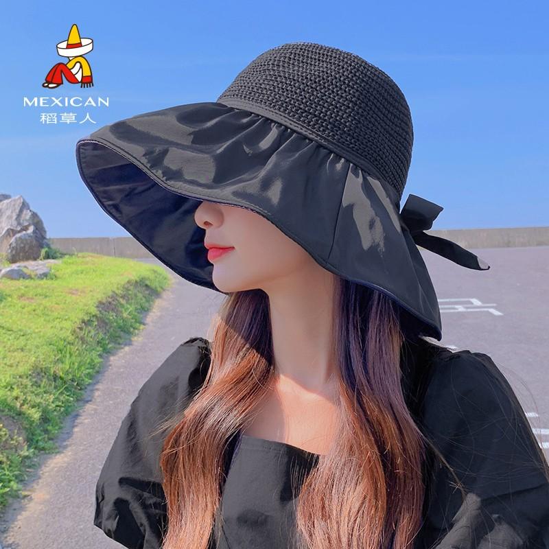 Hat Women's Summer Sunshade Sunscreen UV Bucket Hat Face Cover Vinyl Sun Hat Large Brim Folding