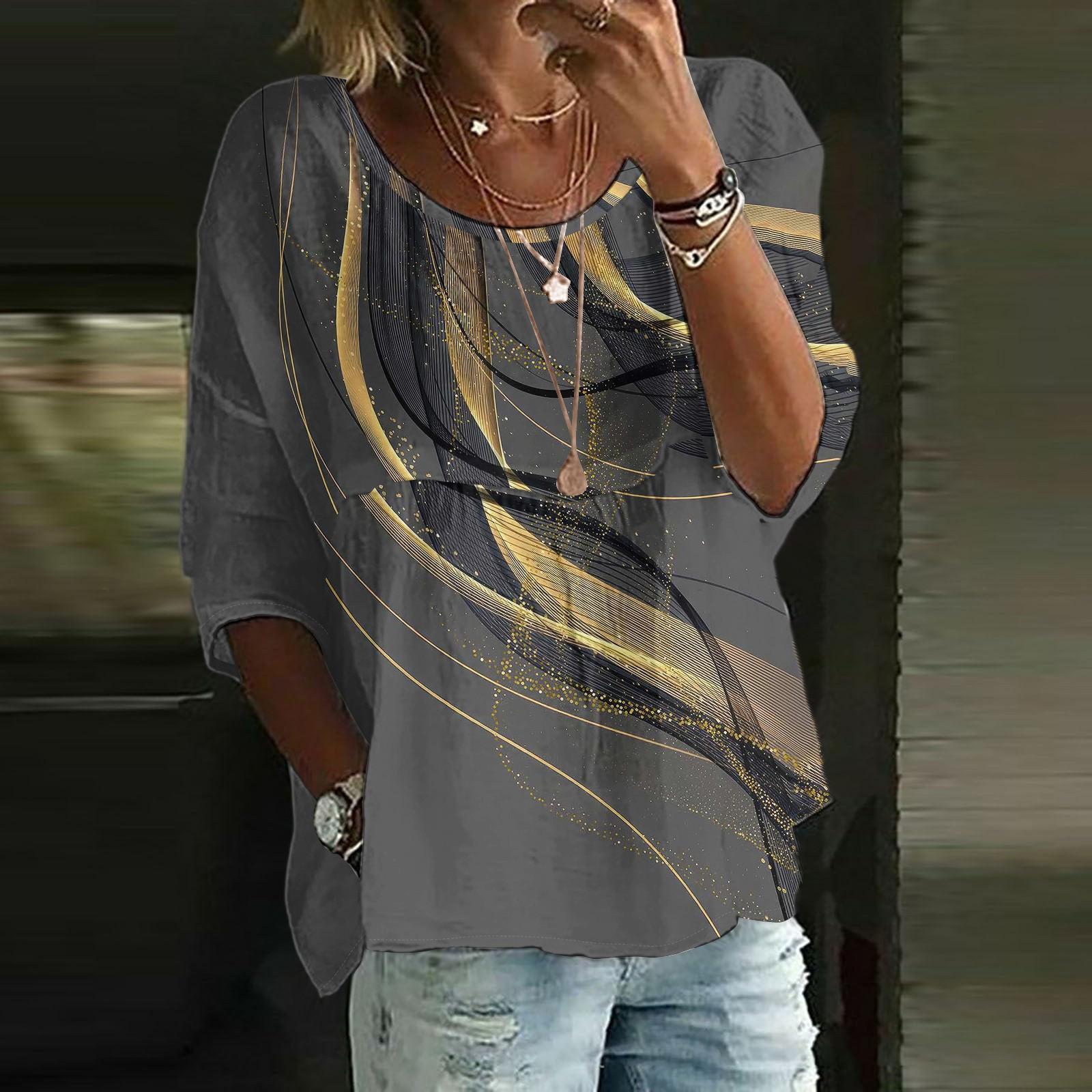 

Женский повседневный модный топ с рукавом три четверти, свободного кроя, с круглым вырезом и цветочным принтом XXL