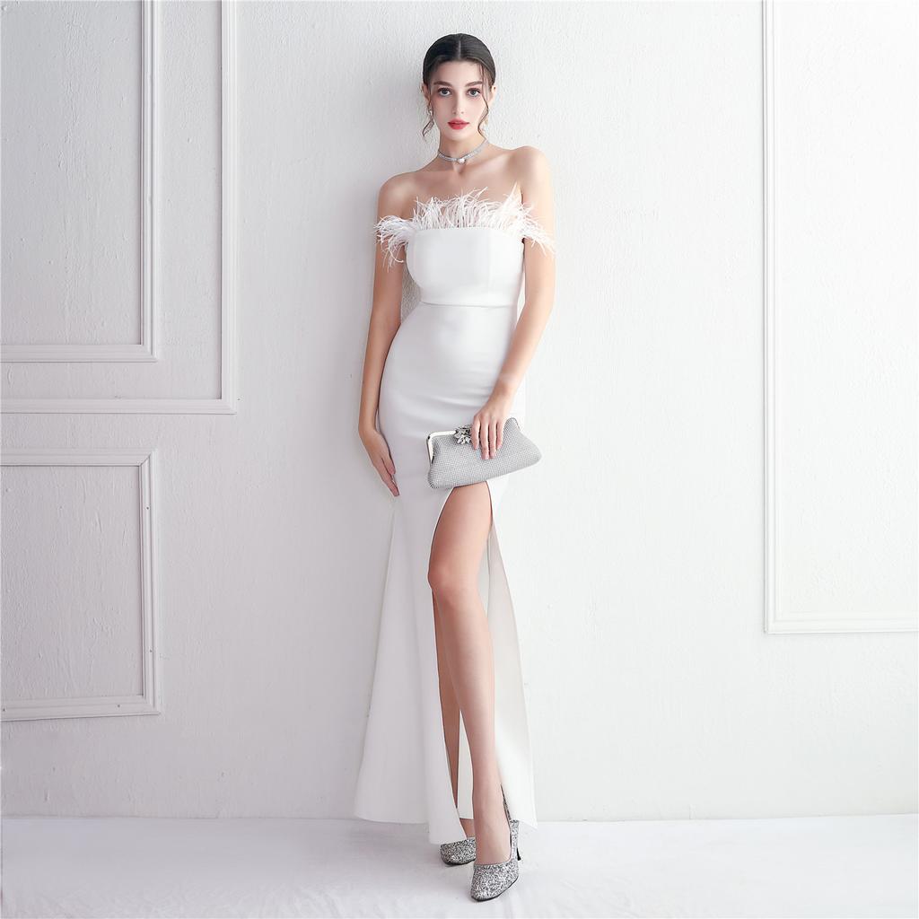 Robe Midi Sans Bretelles Verte En Soie – Manches Longues, Coupe élégante Pour Mariage, Cocktail, Soirée Printemps-été