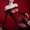 Xiyue pure desire wind lace one-word shoulder sexy oily silky smooth full body silk royal sister one-piece shorts women