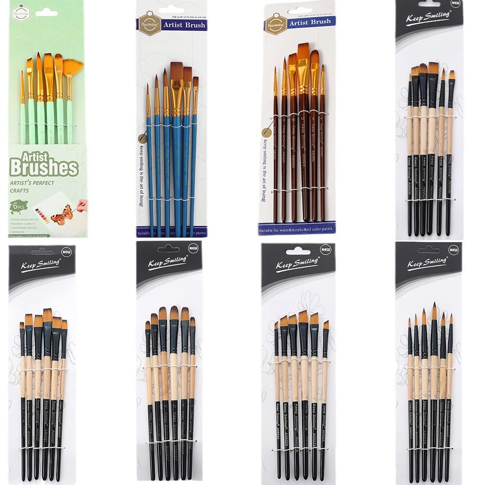 6-Piece Multifunctional Watercolor & Oil Nylon Paint Brush Set for DIY Art & Graffiti