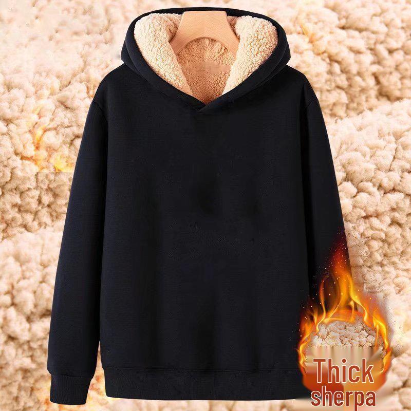 Men's Lambskin Hooded Cardigan: Fleece-Lined, Loose-Fit Sweater for Autumn & Winter