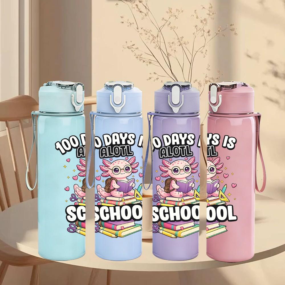1PC Girls First Day Of School Quote 750ml Color Plastic Sports Water Bottle Leakproof Flip Straw Lid Suitable for Sports Office Home Use