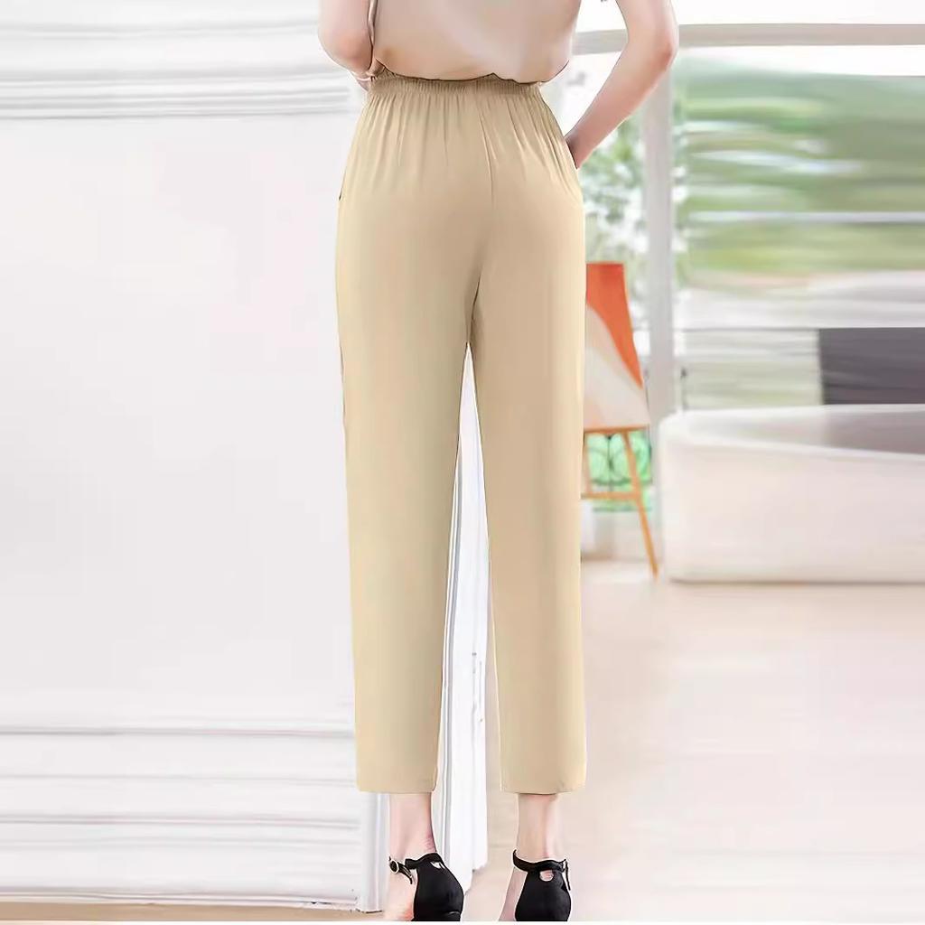Sommer Damen Übergröße Elastischer Bund Lässig Einfarbig Elastische Wadenhose Neun Zehntel Hose