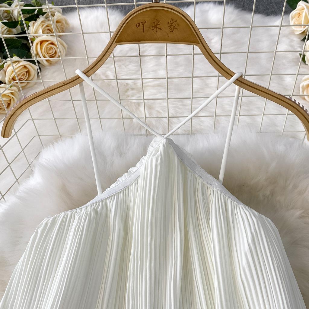 Seaside Vacation Style Sexy Backless Neck Sling Dress Women's Clothing Summer Loose and Thin Fluffy Cake Skirt