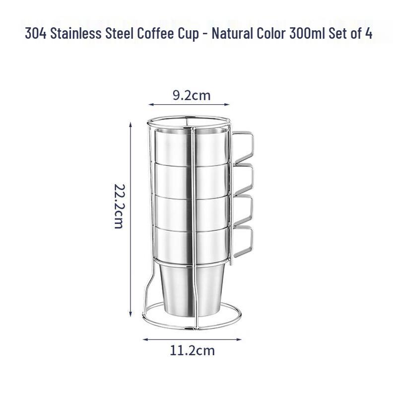 cmaos 300ml Double-Wall Stainless Steel Mugs (4-Pack)