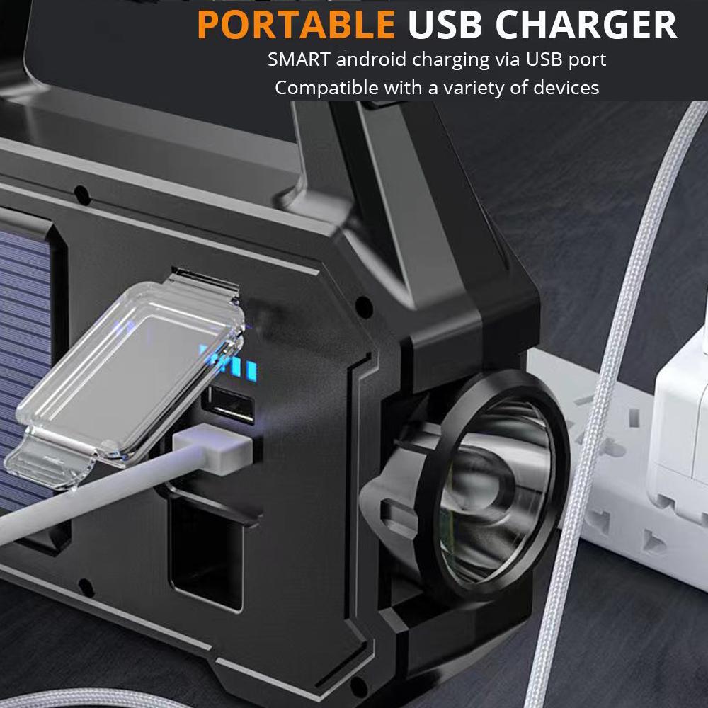 Outdoor Portable Camping Fishing Flashlight Work Light Multi-Modes Solar Powered High Brightness