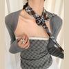Wave Point Flower Silk Scarf Vintage Plaid Scarf Women's Spring New Collection Neck Strap Korean Small Scarf Decorative Muffler