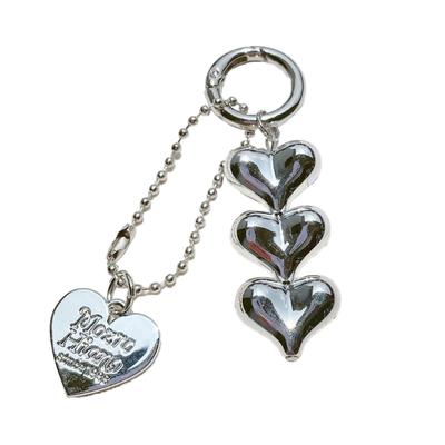 Y2K Silver Heart Pendant Keychain Pendant Cute Bag Charm Alloy Material Bag Jewelry Backpack Charm for Phone Bag Camera